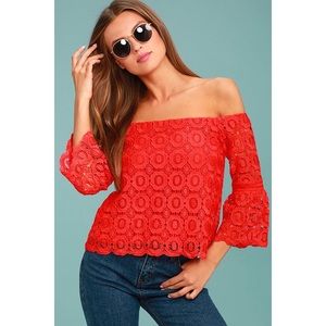 Lulu’s Good Day Red Crochet Off-the-Shoulder Top